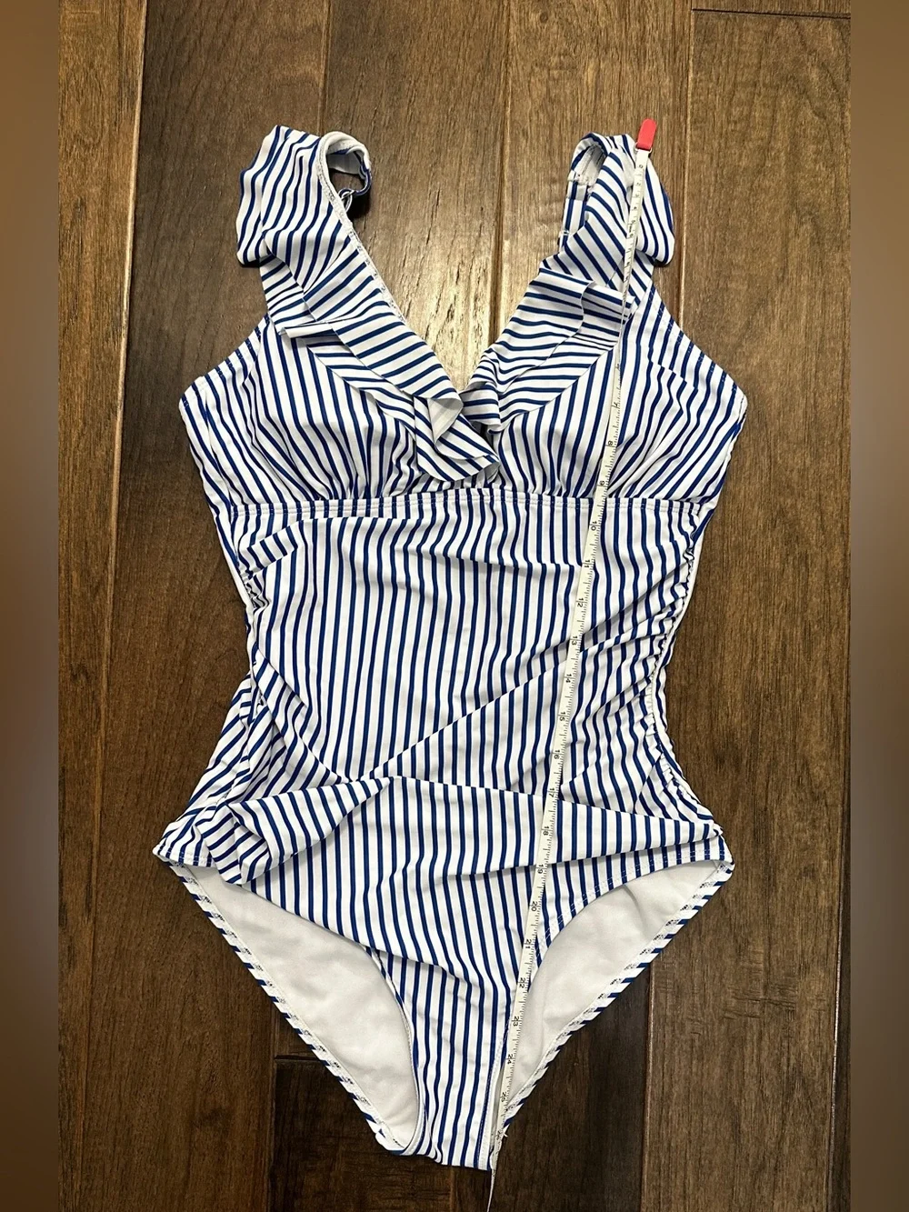 Cupshe Blue and White Striped Ruffle One-Piece Swimsuit